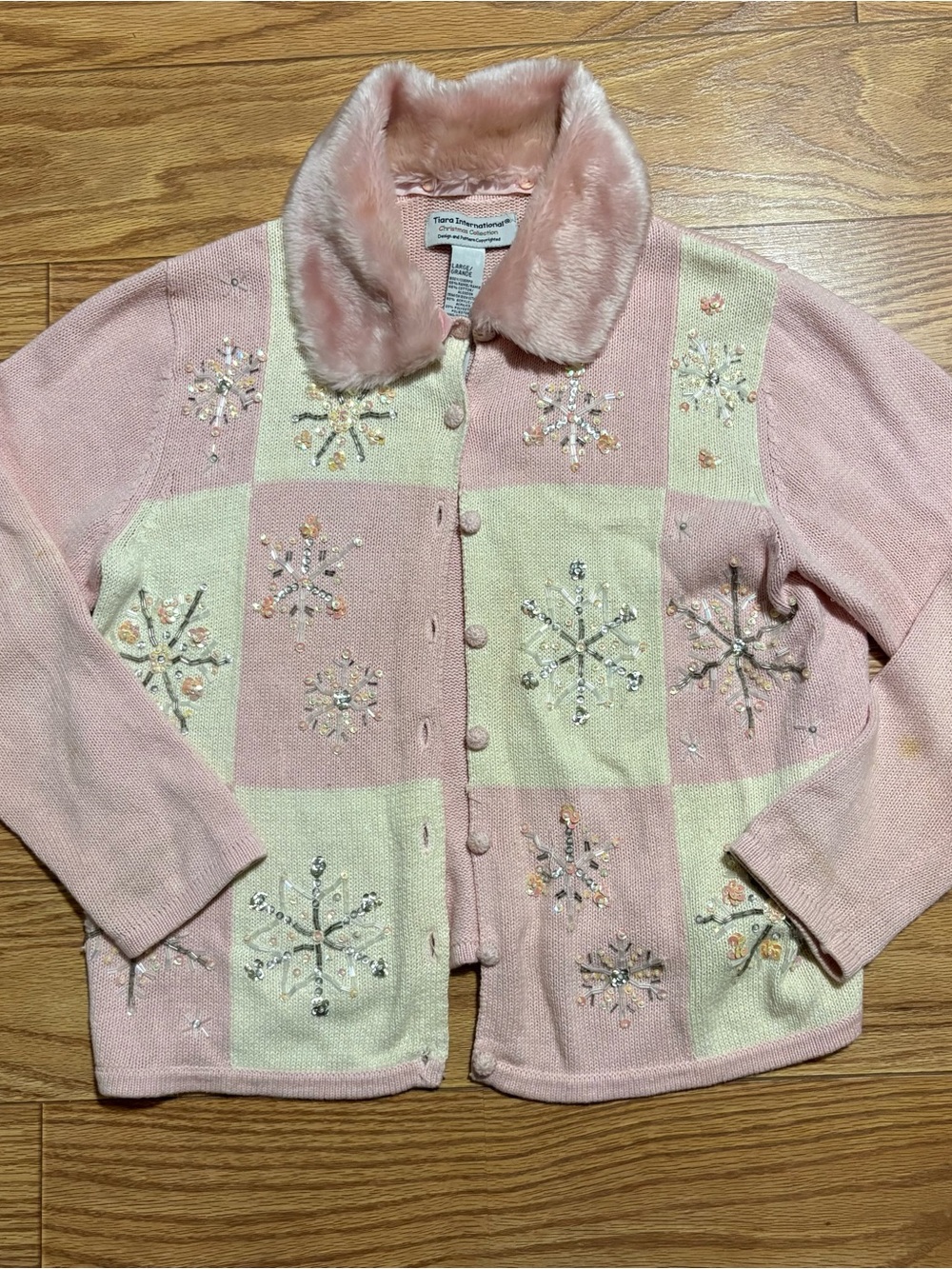 Vintage Y2K 2000s Tiara International Winter Holiday Pink Sweater Large